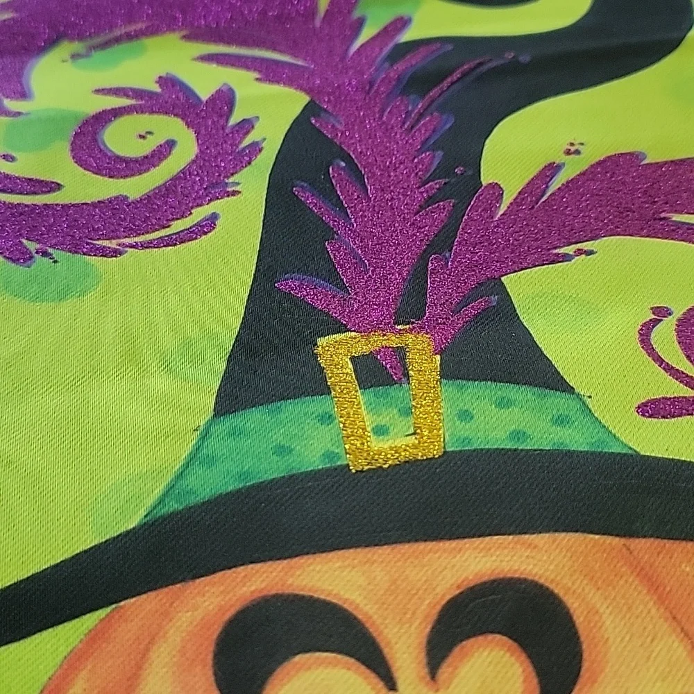 EVERGREEN SUEDE REFLECTIONS Pumpkin Witch Hat Double Sided Halloween Garden Flag